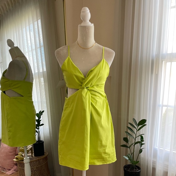 Zara Key Lime Cut Out Mini Dress Size L - Picture 3 of 11